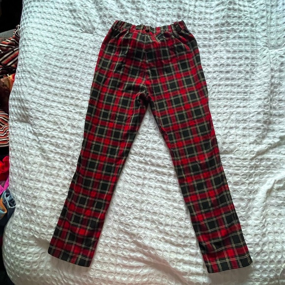 RED & BLACK PREPPY PLAID TROUSERS - - Picture 2 of 3